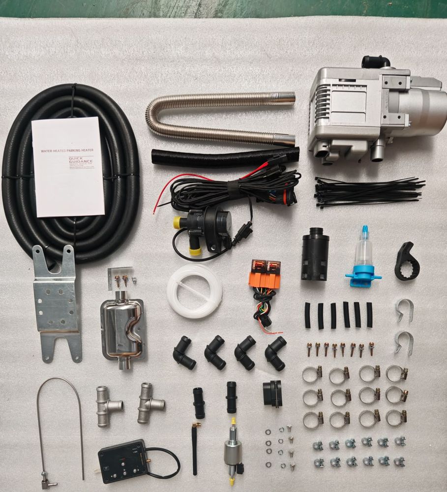 Coolant heater install kit: heater, water pump, fuel pump, hoses, fittings and controller
