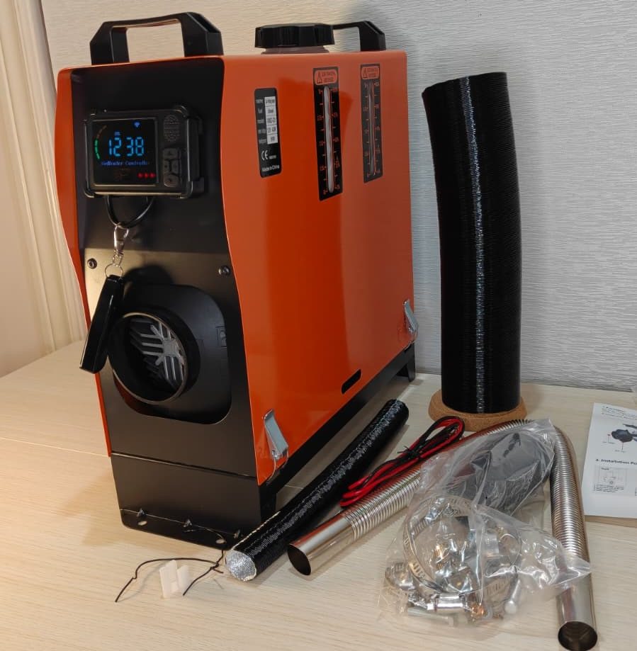 Diesel air heater with digital controller, remote, air duct, exhaust pipe and install kit